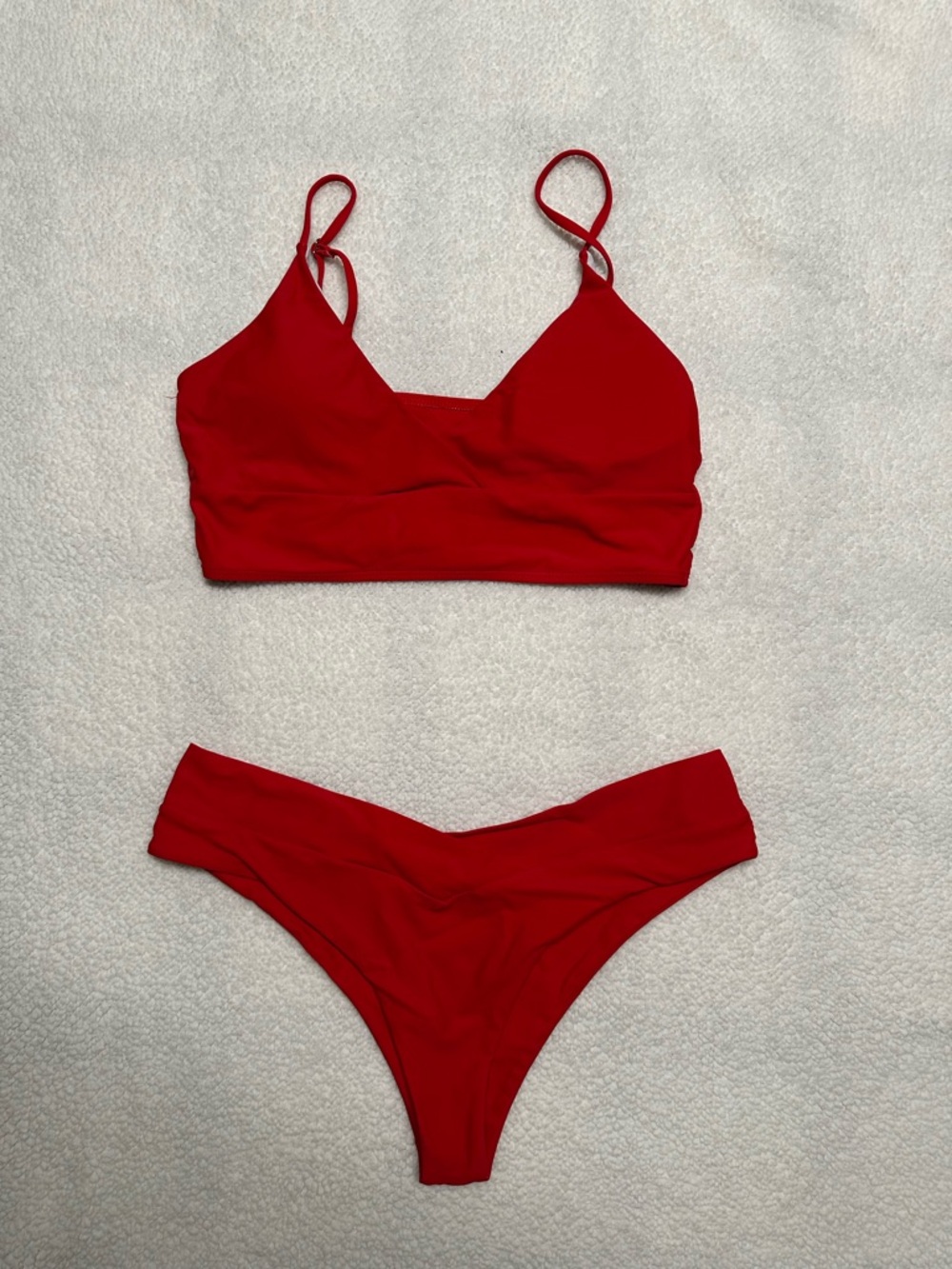 Red V-Front Strappy Bikini Set